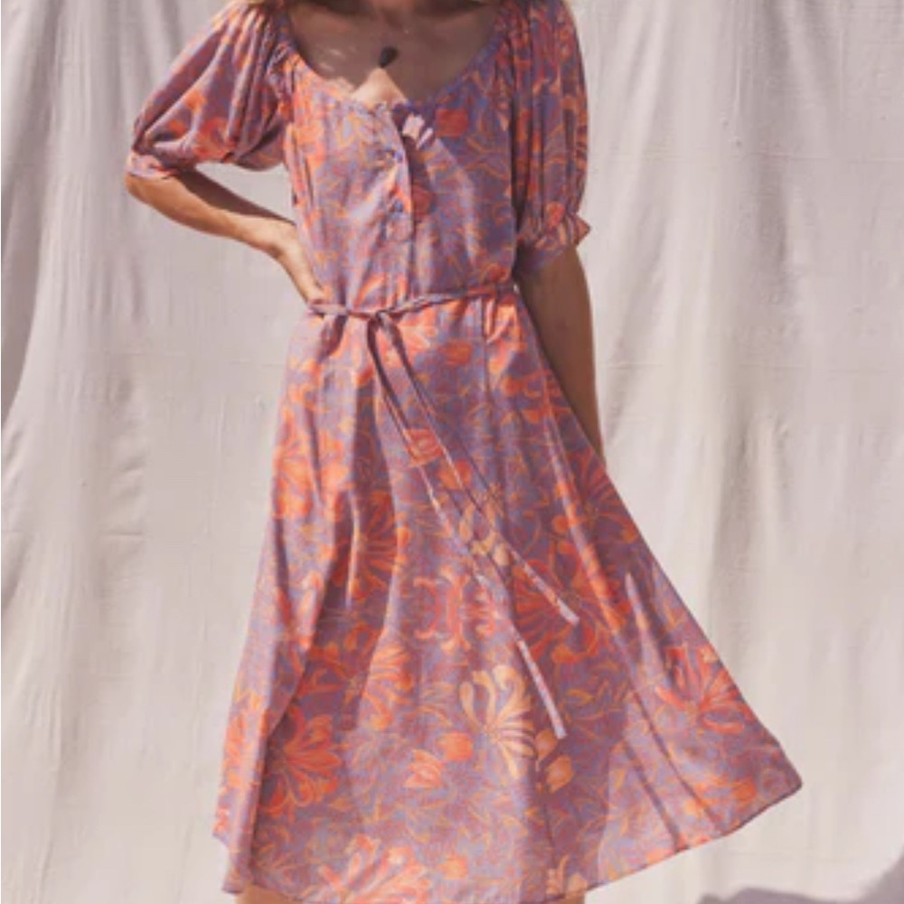 Jen’s pirate booty - Floral Print Women's Dress - Purple and Orange